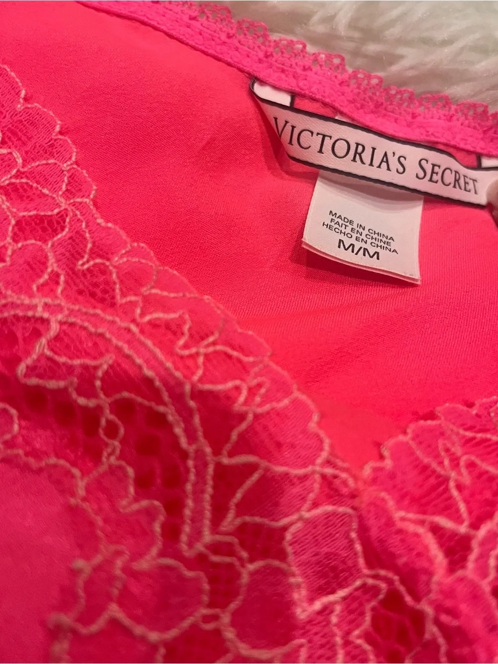 Victoria's Secret Satin Lace Trim Chemise Slip Dress Size M Pink